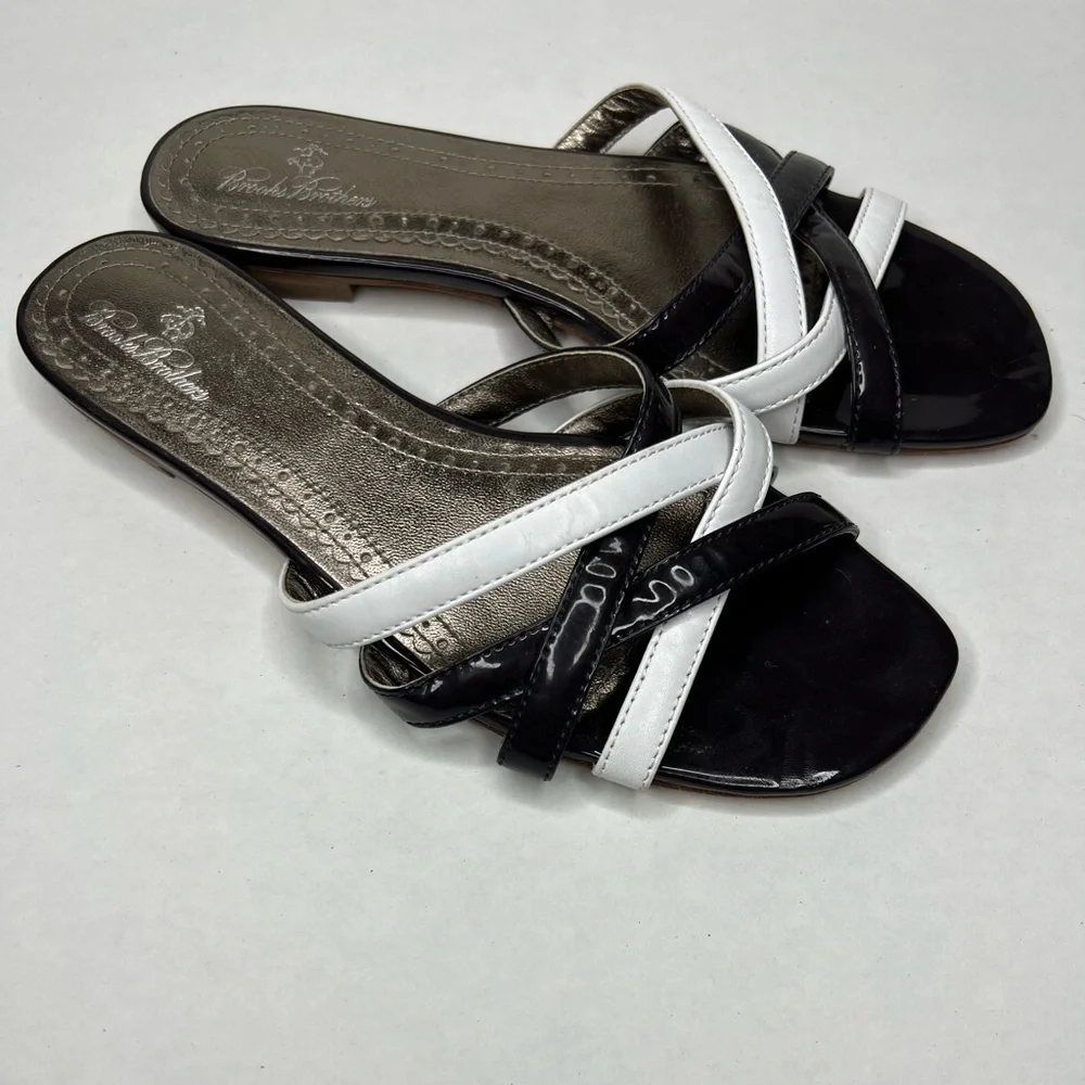 Brooks Brothers Criss Cross Patent Leather Slide Sandals